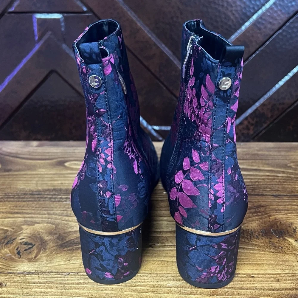 Floral Ankle Boots - Navy, Black and Pink, Liz Claiborne Size 10W - Picture 6 of 16